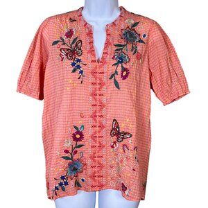 Johnny Was Workshop Olinda Puff Sleeve Effortless Blouse Embr Florals XS NWT